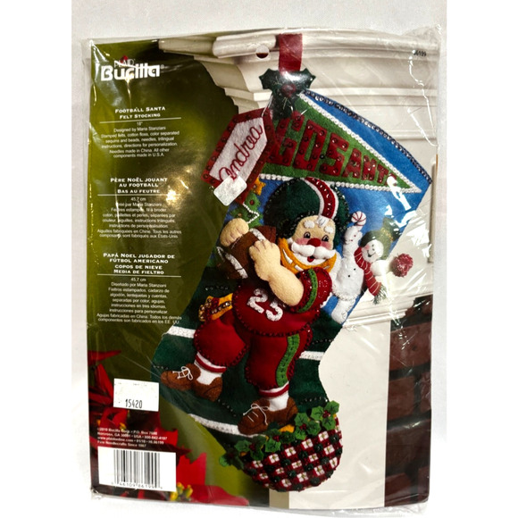 Bucilla "FOOTBALL SANTA" Felt Needlework Christmas Stocking Kit 86199 NEW - Picture 1 of 7